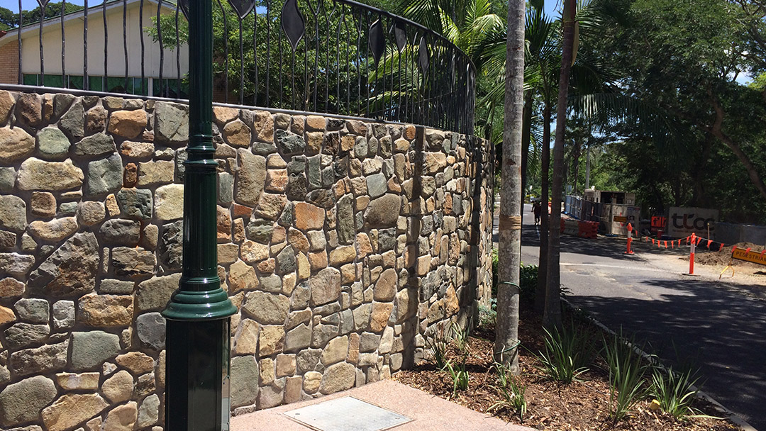 Palmwoods Town Square rock wall